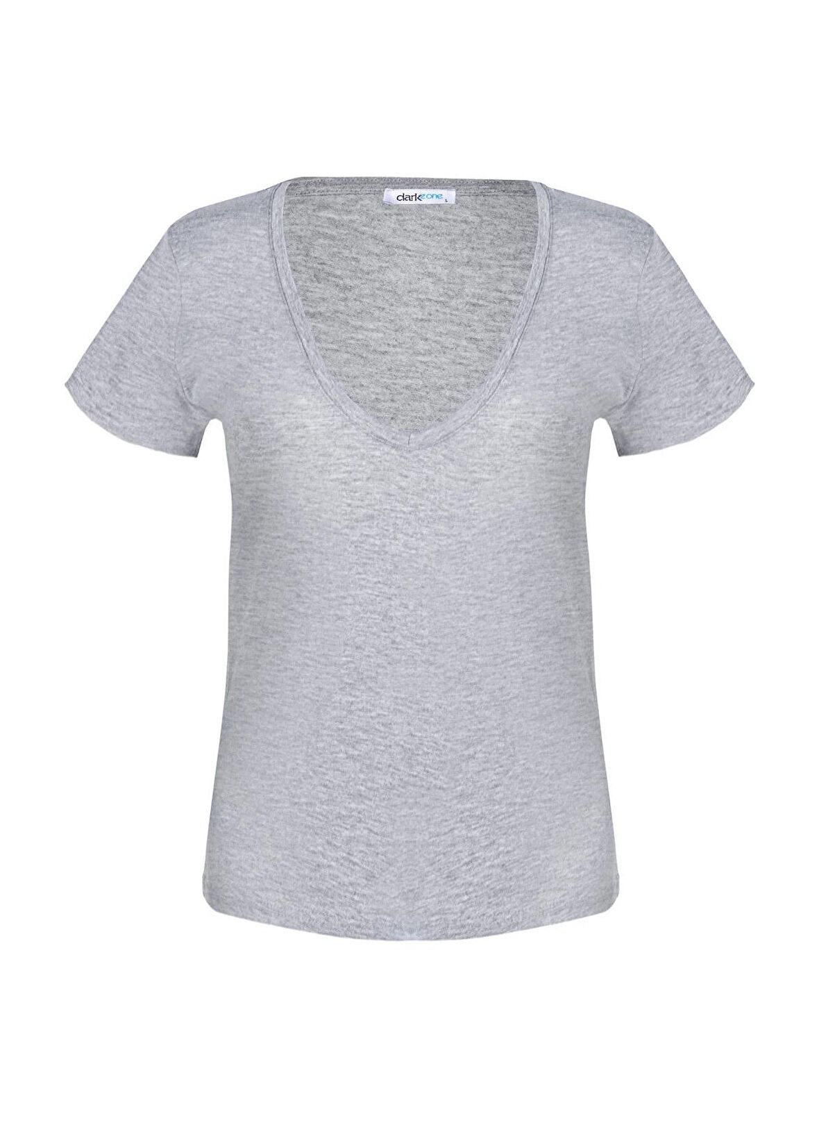 Darkzone V Yaka Düz Gri Erkek T-Shirt DZN8713
