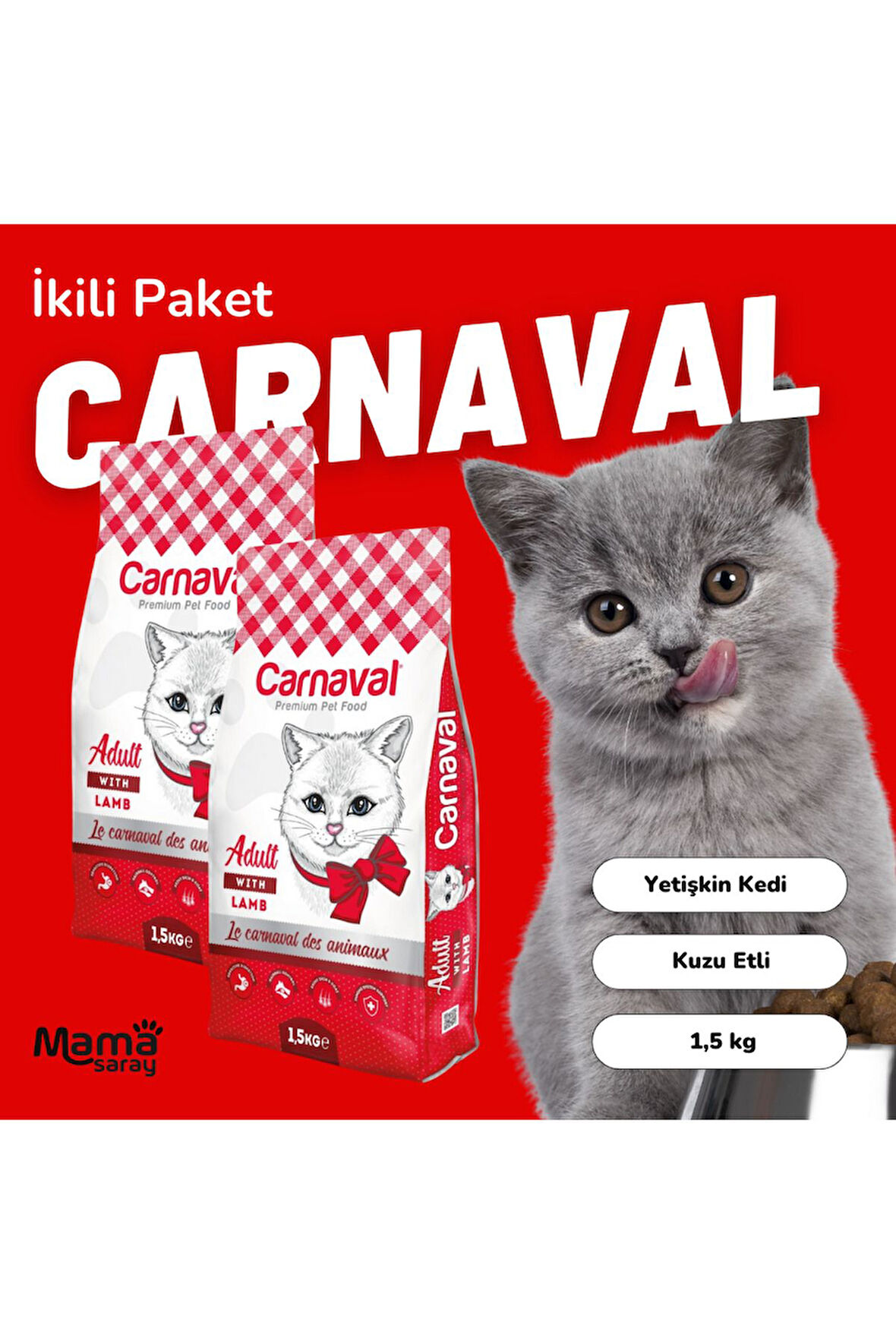 Premium Kedi Maması Kuzu Etli 1.5 Kg 2li Paket