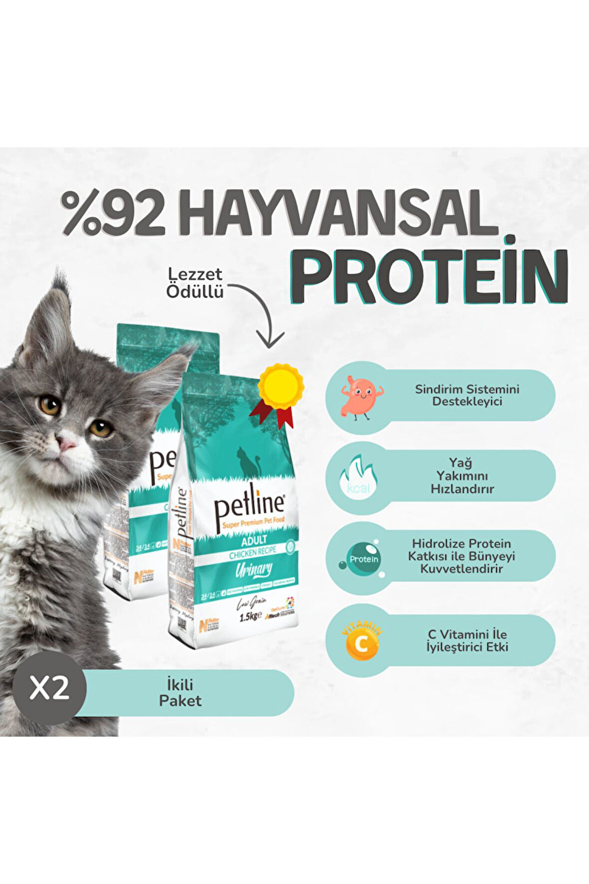 Urinary Tavuklu Süper Premium Kedi Maması 3kg ( 2 X 1,5kg)