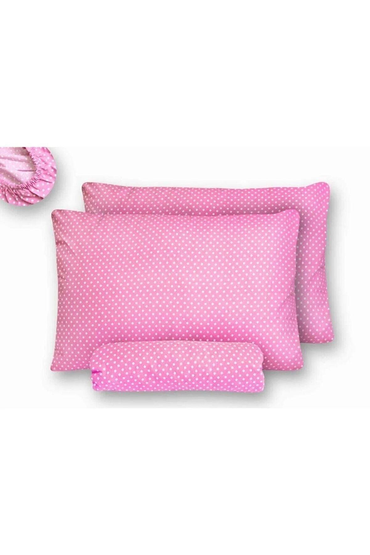 Çift Kişilik Pembe Puantiyeli Lastikli Çarşaf Ve Yastık Kılıfı - 160x200