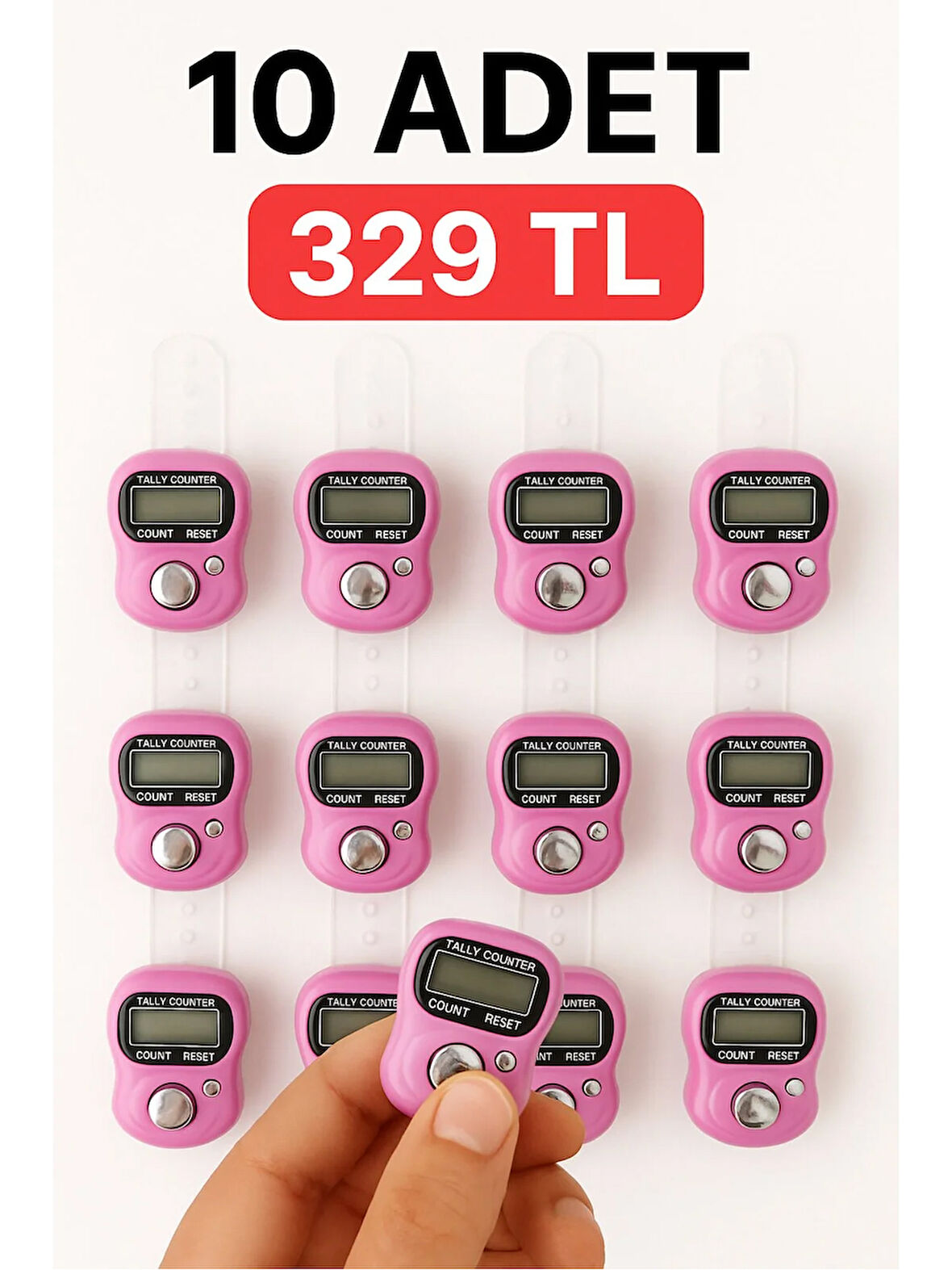 10 ADET Pembe – Dijital Parmak Tipi Yüzük Tesbih, Namaz Zikir Sayacı