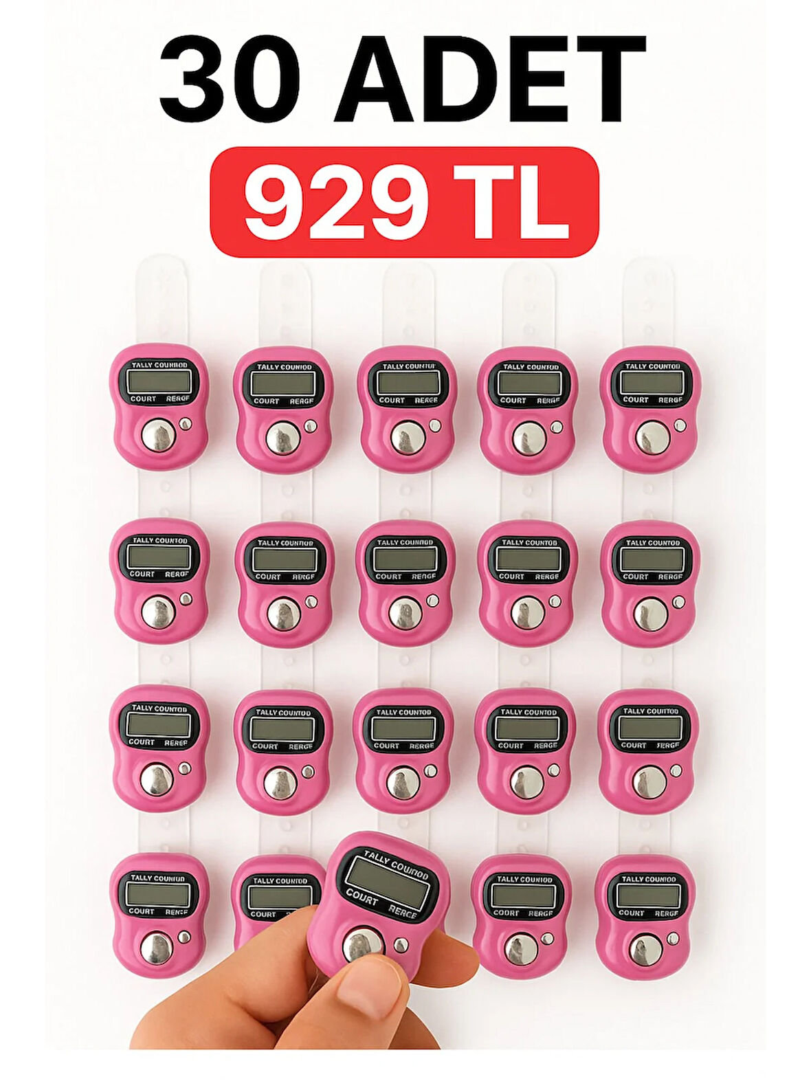 30 ADET Pembe – Dijital Parmak Tipi Yüzük Tesbih, Namaz Zikir Sayacı
