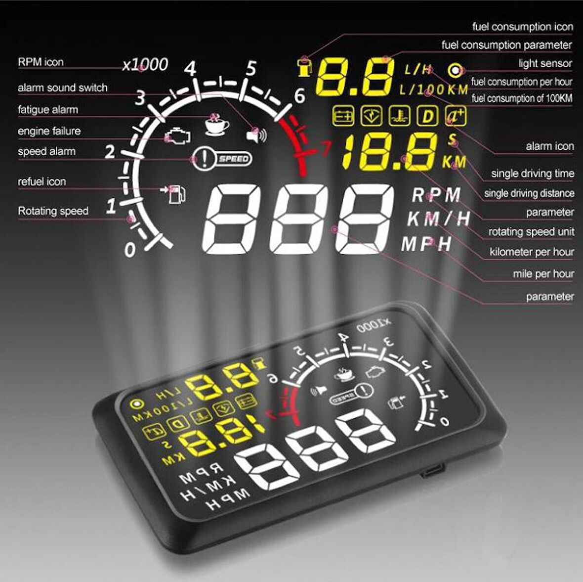 Sanal Gösterge Paneli HUD Head Up Display 5.5 İnç X3 OBD Sistem