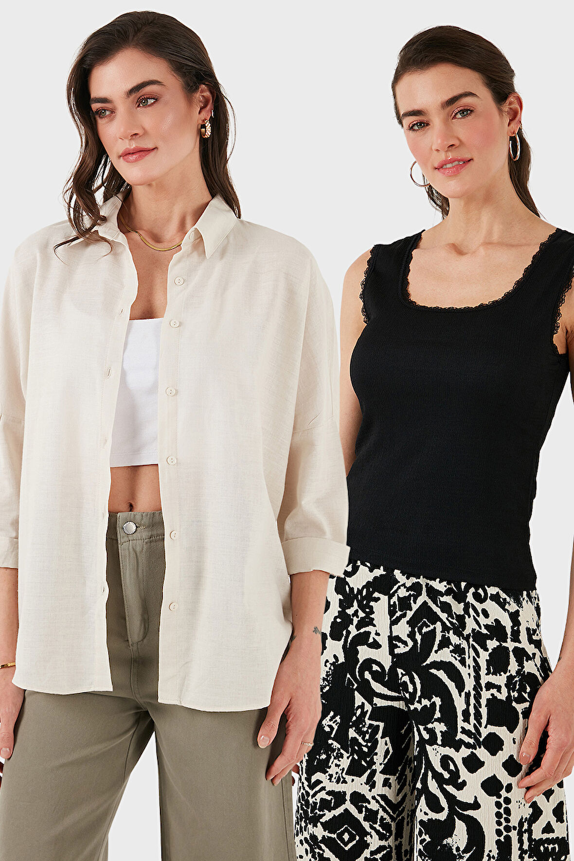 Lela Kadın Gömlek-Atlet Set 67810014979S2