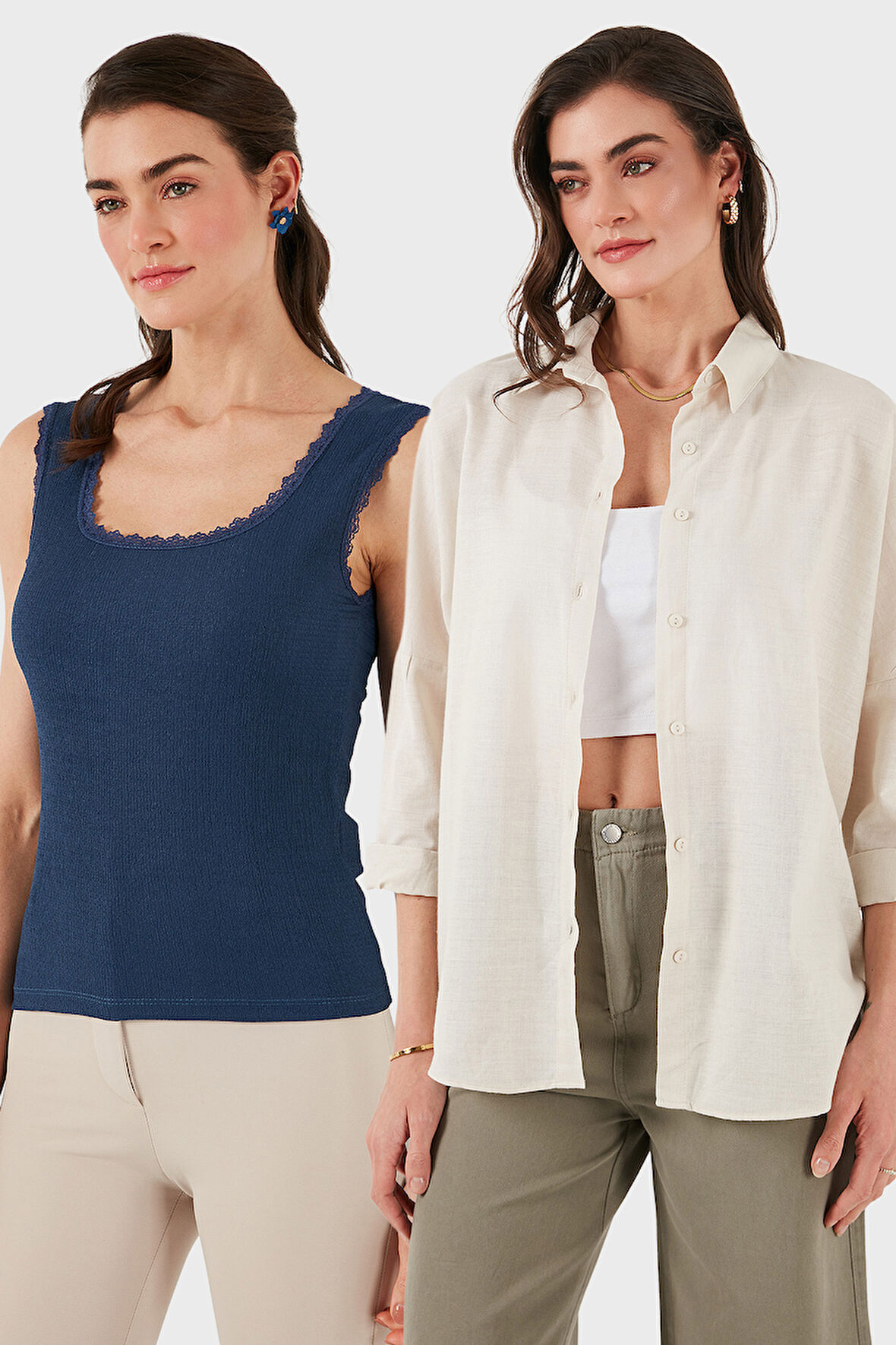 Lela Kadın Gömlek-Atlet Set 67810014979S2