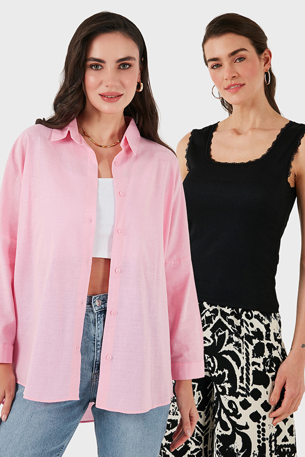 Lela Kadın Gömlek-Atlet Set 67810014979S2