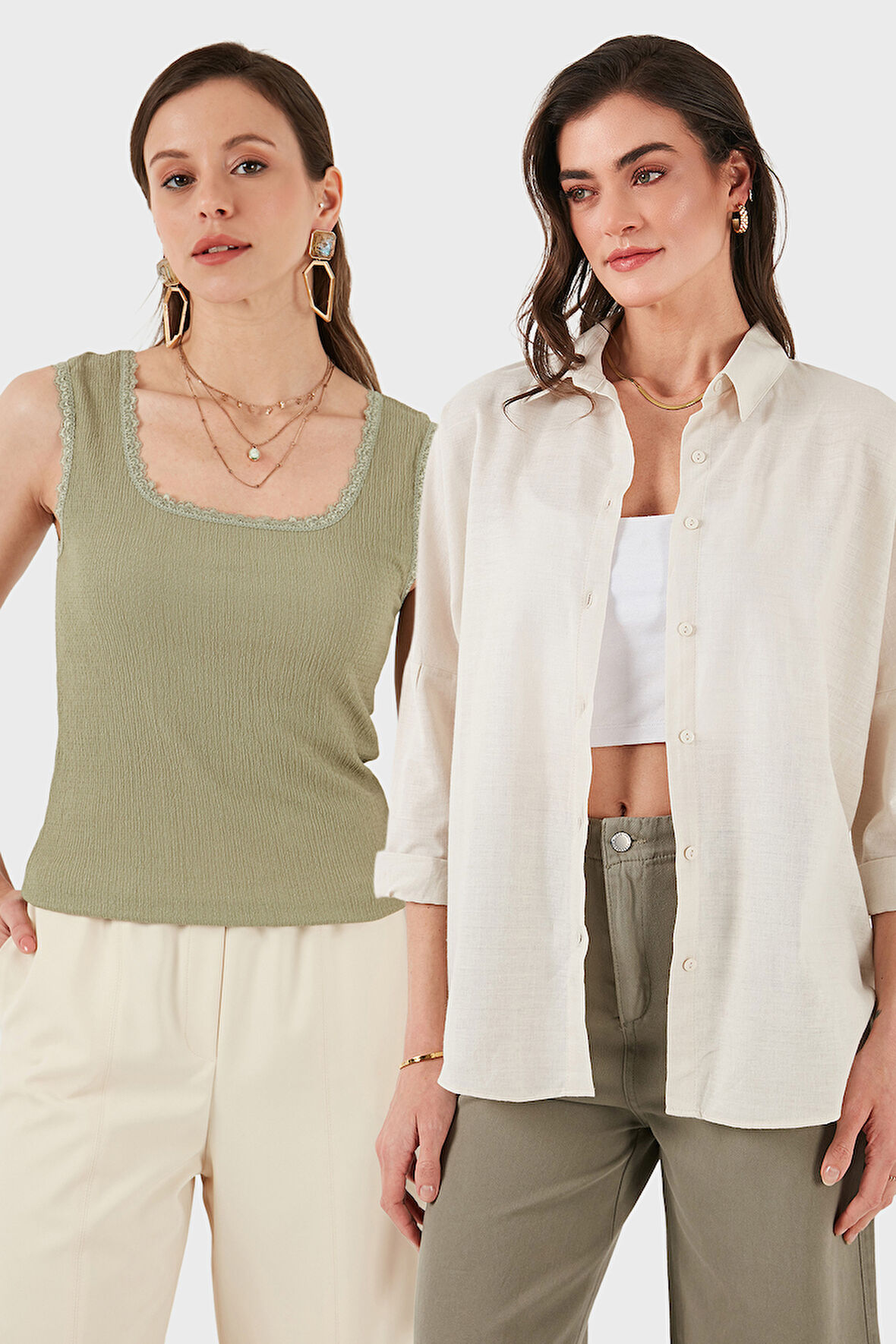 Lela Kadın Gömlek-Atlet Set 67810014979S2