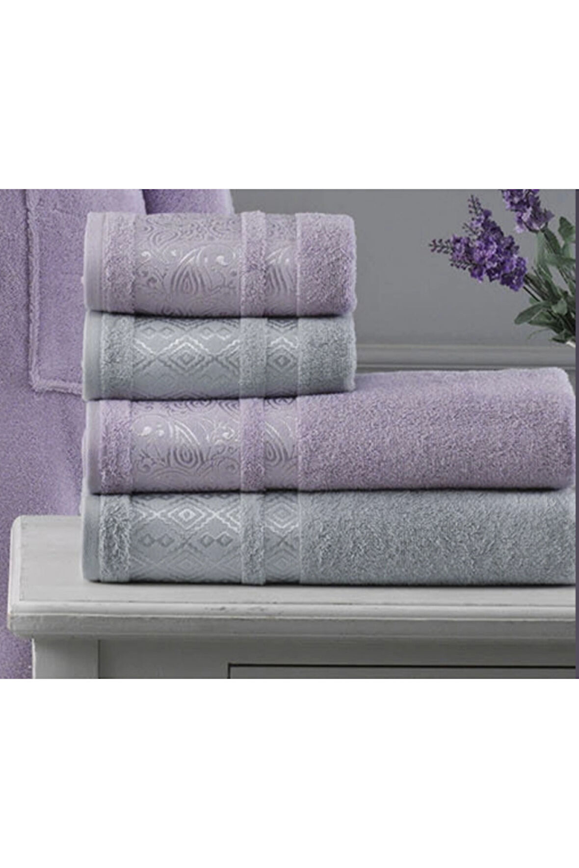 Özdilek Dori Havlu Seti Best Set Hamam Takımı Lila-Gri