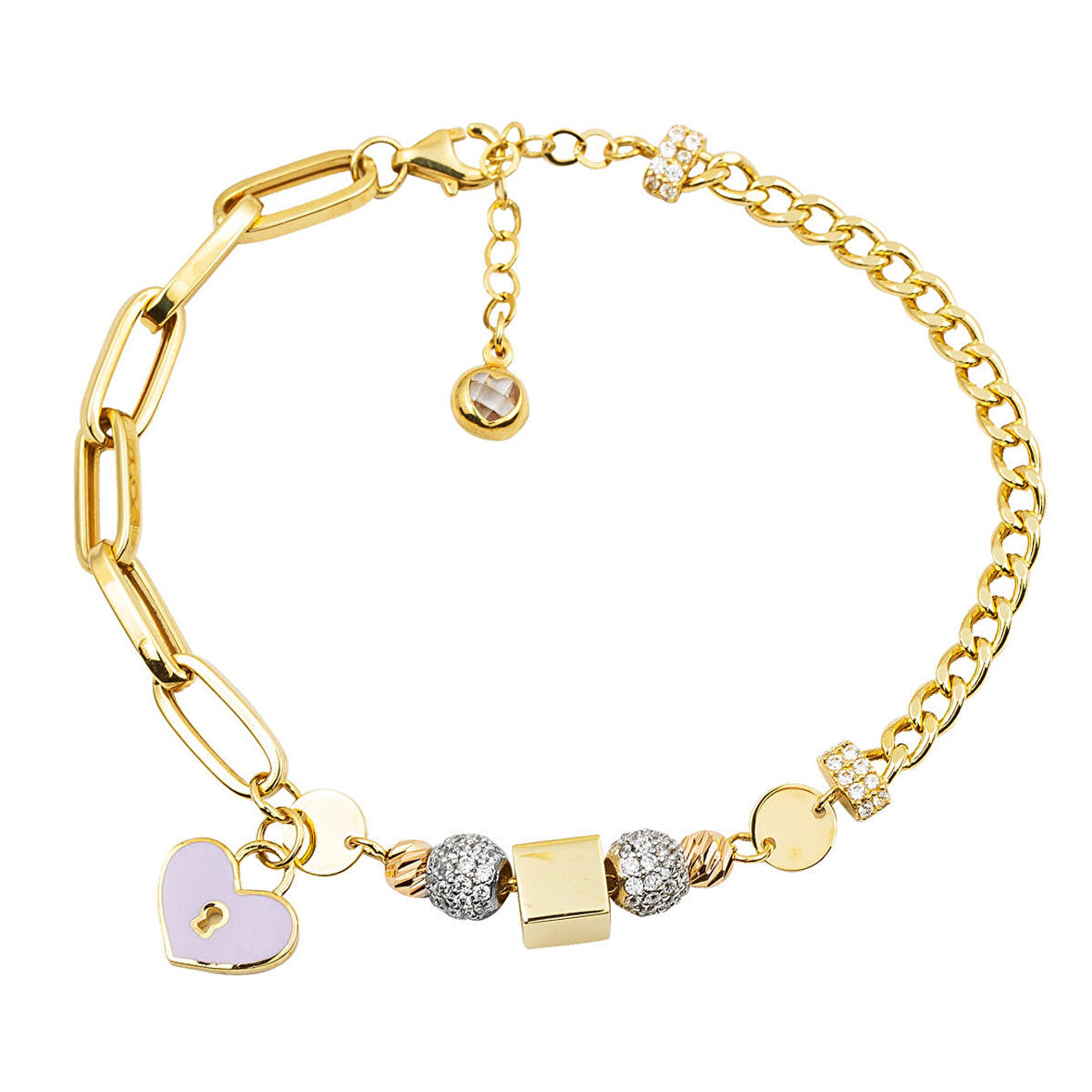 Kilitli Kalp 14 Ayar Altın Bileklik