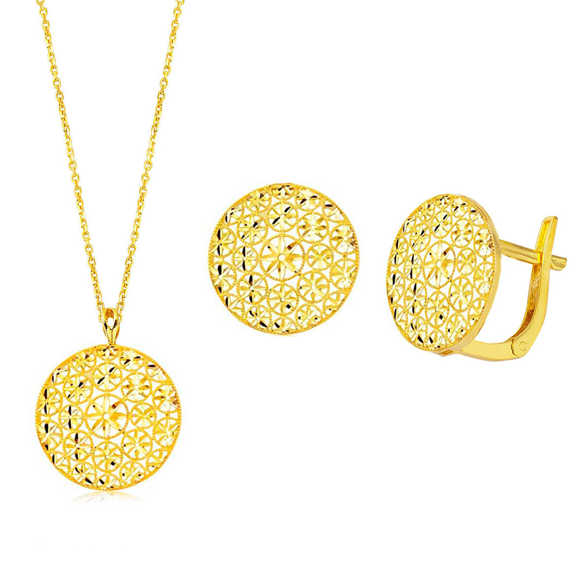 Yaşam Çiçeği Kolye & Küpeli 22 Ayar Set