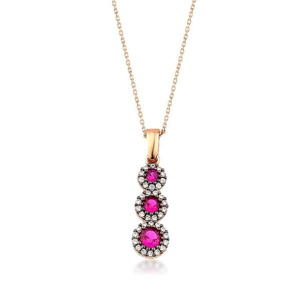 Pembe Taşlı Rose Altın Kolye