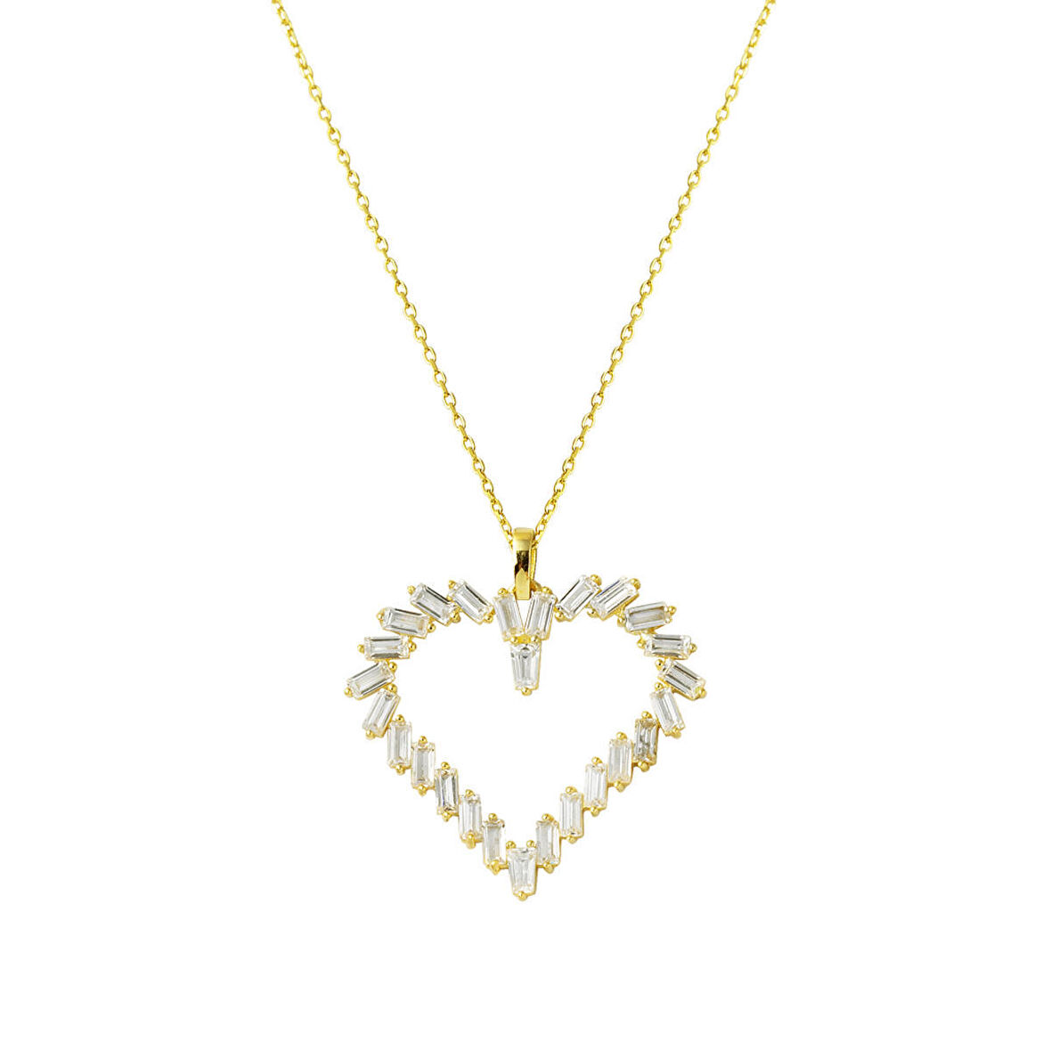 Baget Taşlı 14 Ayar Altın Kalpli Kolye