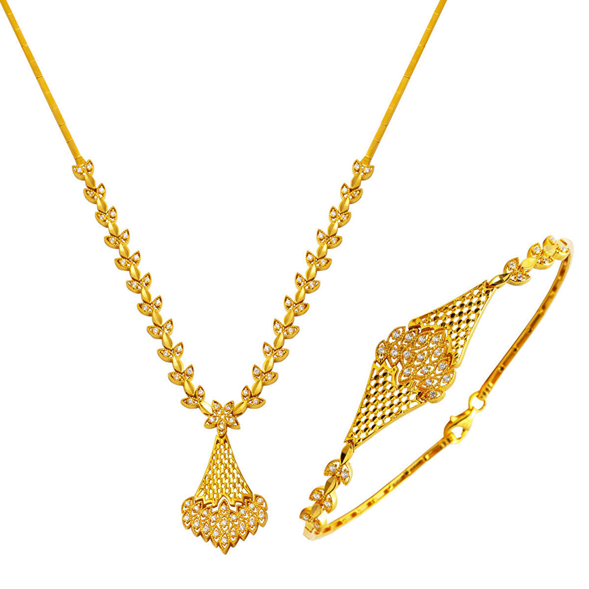 Yaprak Sarı Altın Takı Seti