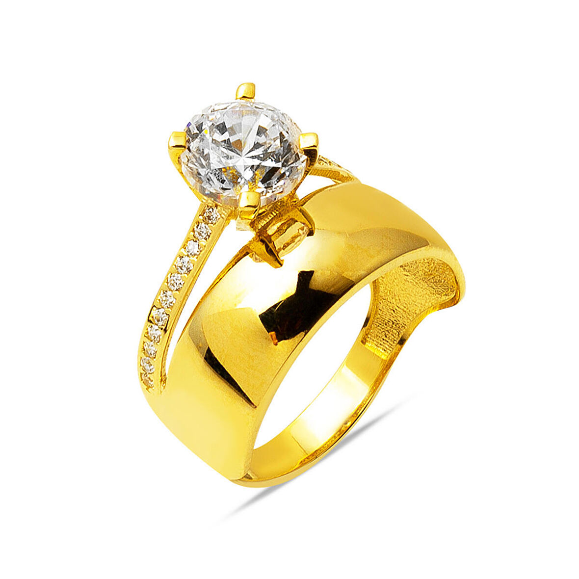 14 Ayar Altın Tektaş Alyanslı Yüzük