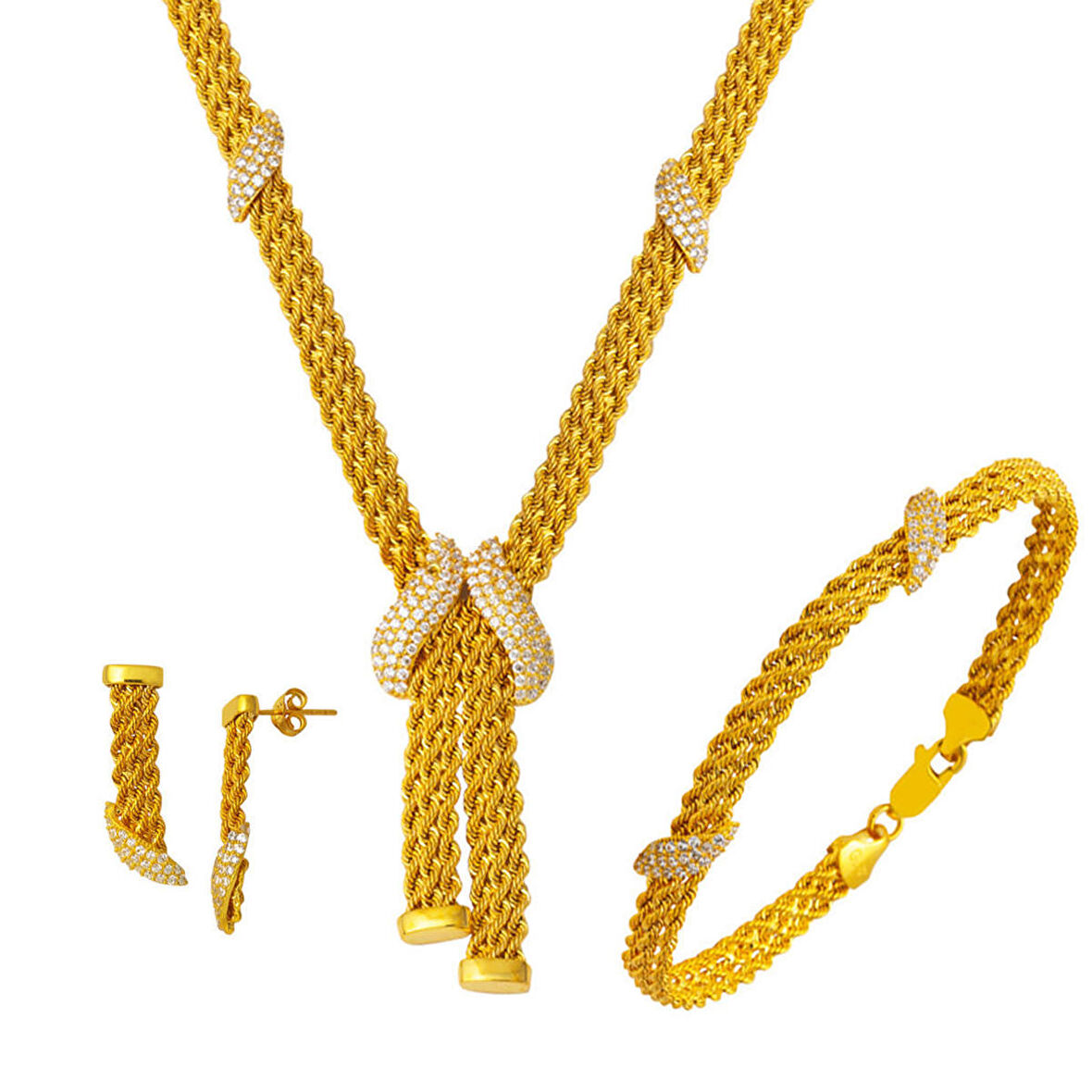 Tasarım Kemerli Örgü Altın Takı Seti