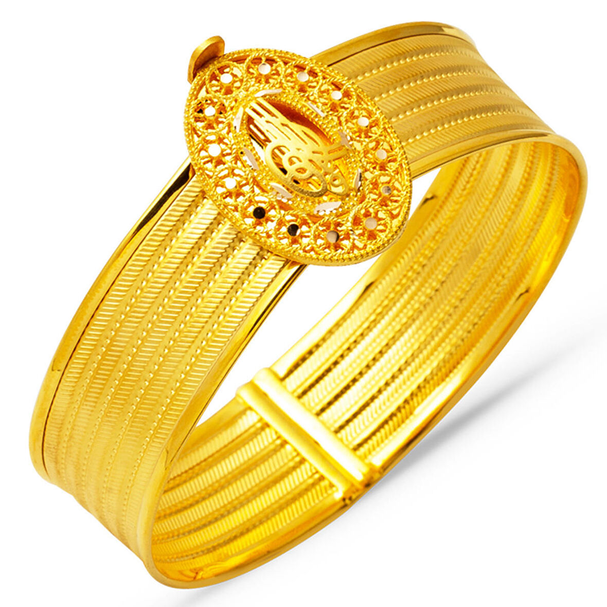 5 Sıra Hasır 14 Ayar Tuğralı Kelepçe Bilezik