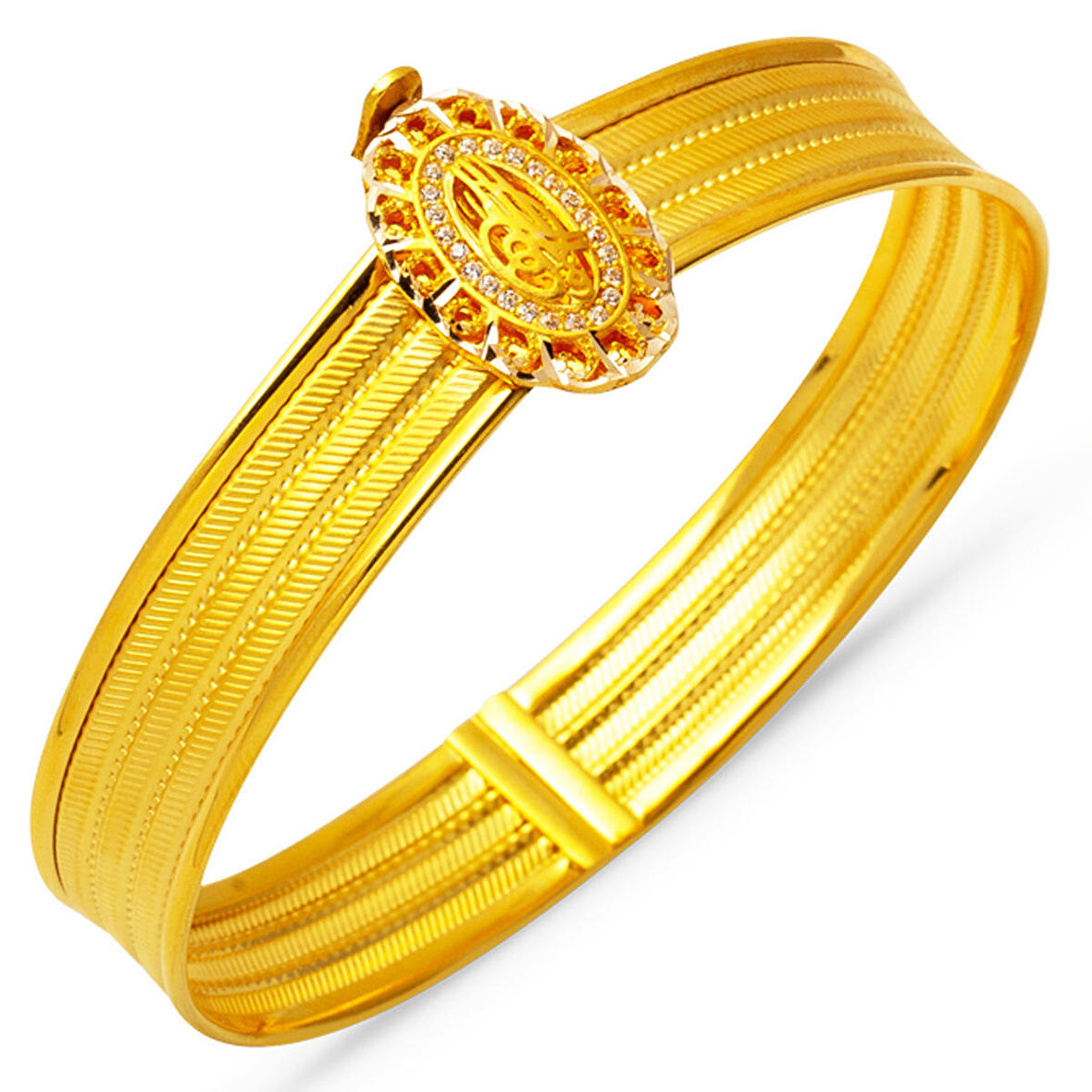 Tuğralı 3 Sıra Trabzon Hasır Kelepçe Altın Bilezik