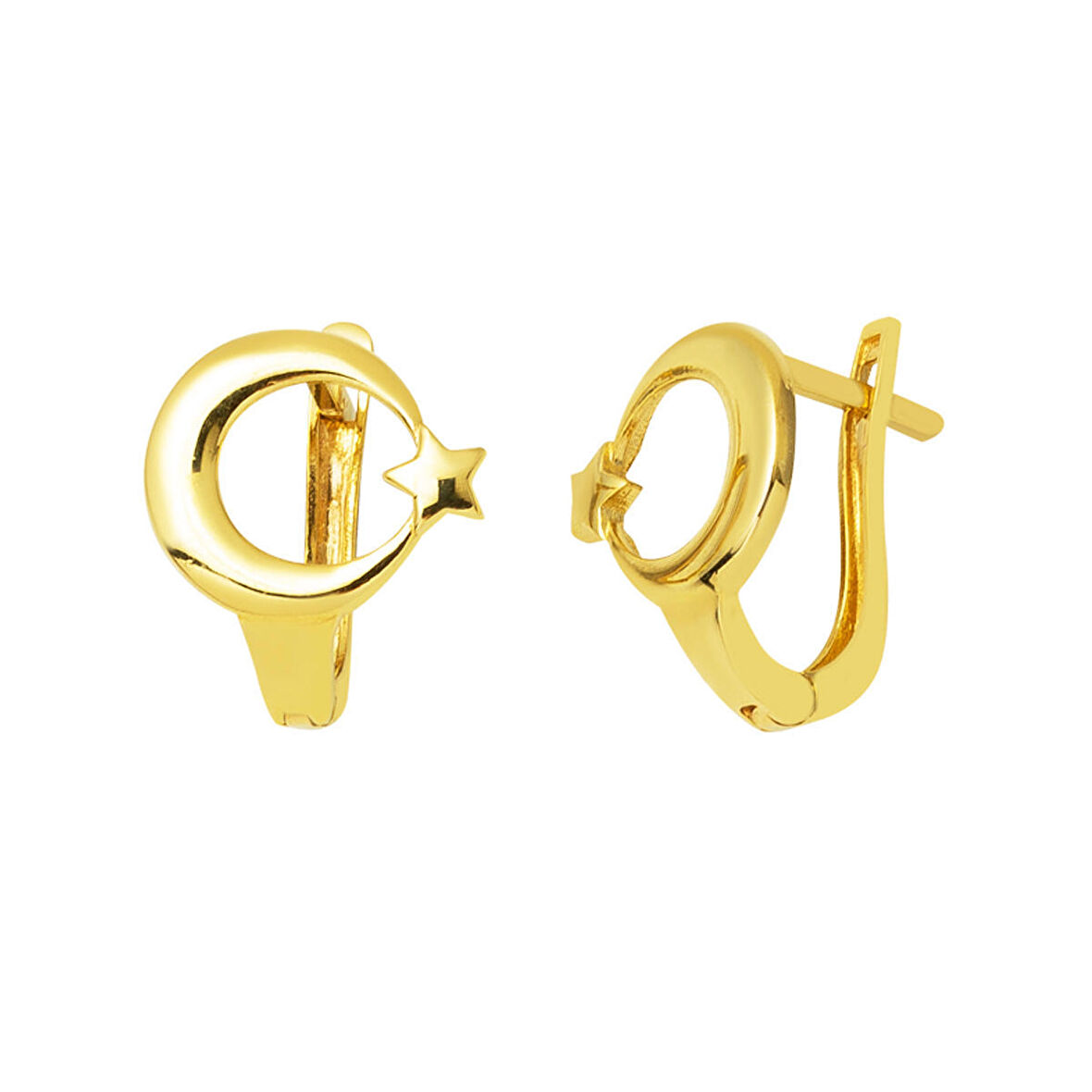 14 Ayar Ay Yıldız Tasarım Altın Küpe