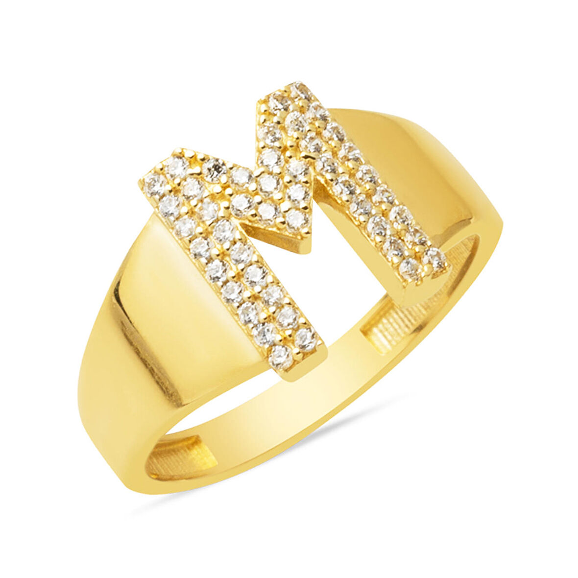 Sarı Altın 14 Ayar M Harfi Yüzük