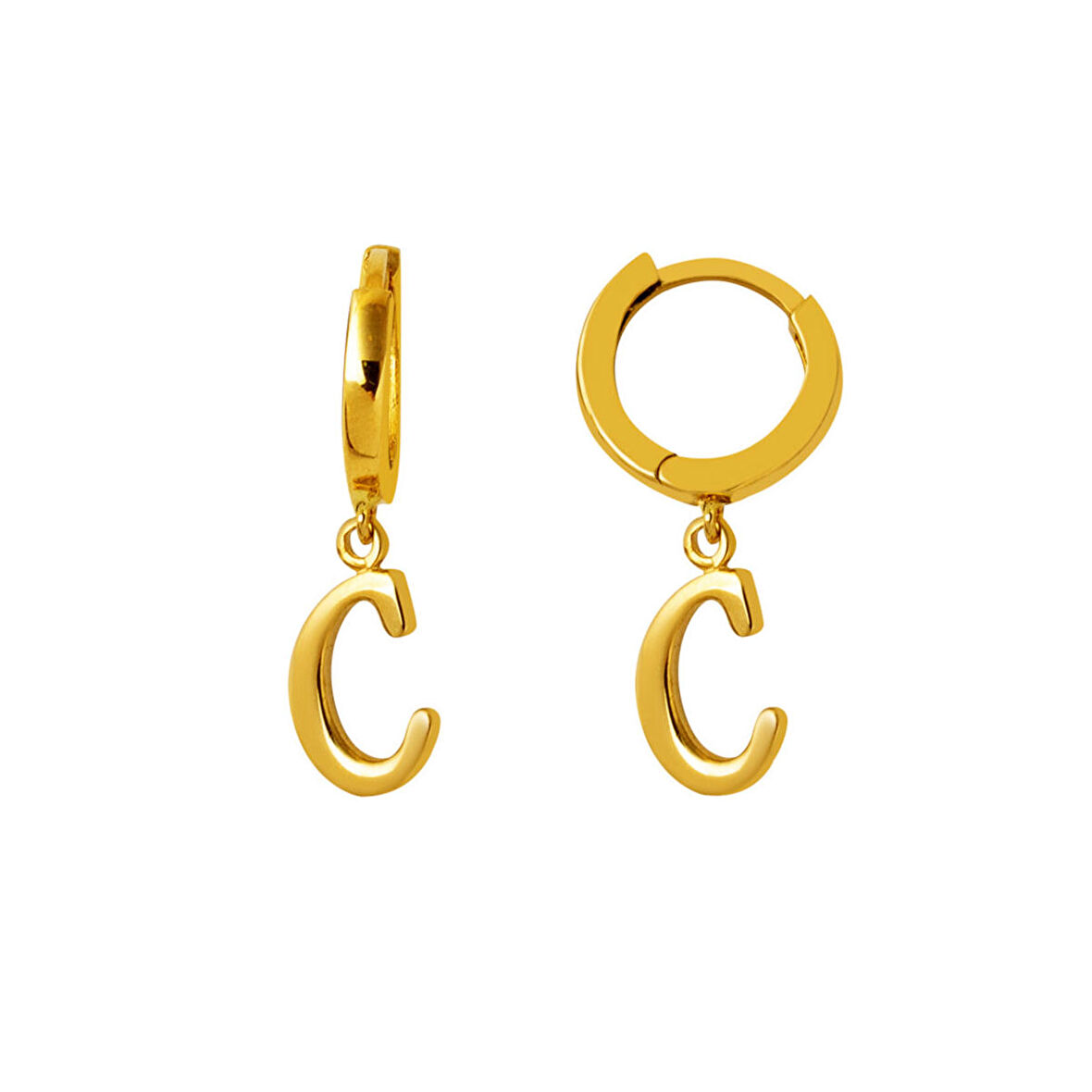 C Harfi Halka Küpe 14 Ayar Sarı Altın