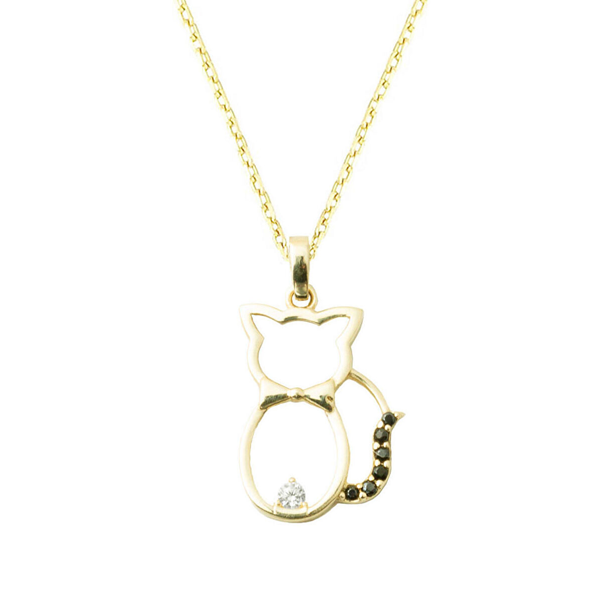 Kedili Topaz Taşlı Altın Kolye