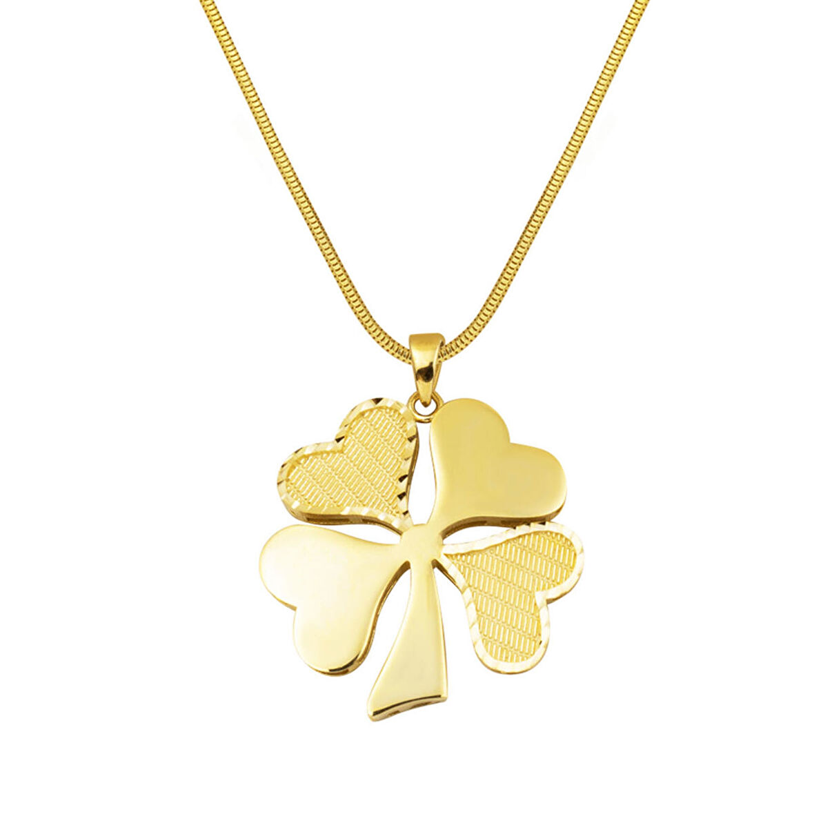 Hasır Desenli Yonca Kolye 14 Ayar 2,5cm Çaplı