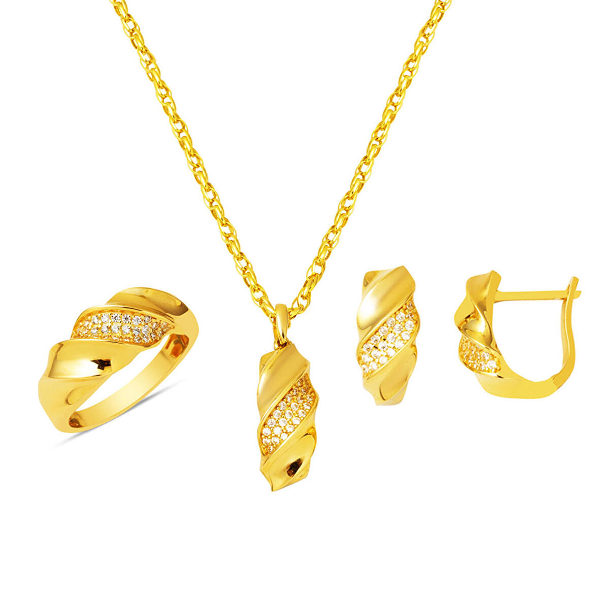 Burgulu Mini 14 Ayar Altın Takı Seti