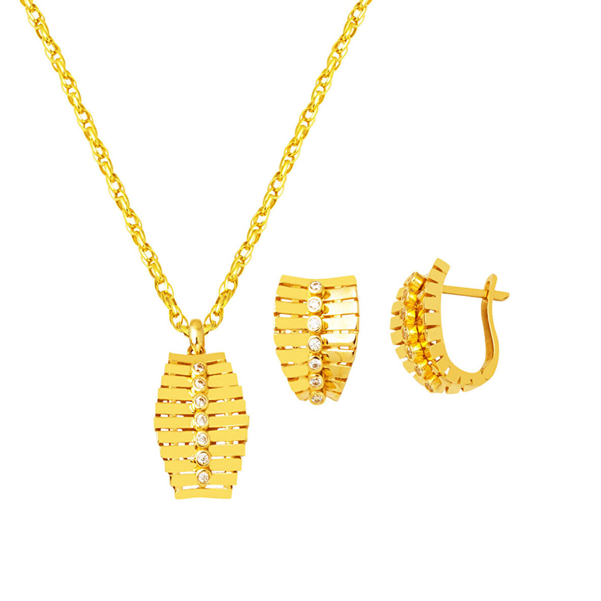 Sıralı Taşlı İkili Altın Mini Spor Set 14 Ayar