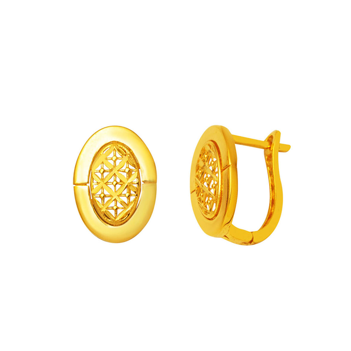 Oval Yaşam Çiçeği 22 Ayar Altın Küpe