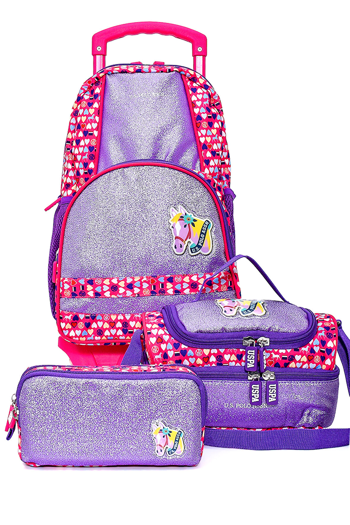 U.S. Polo. Assn. Kız Çocuk Tekerlekli Okul Çanta Seti PLSETTRL241626364