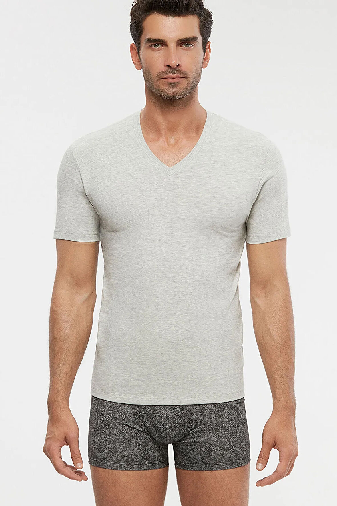 Antonio V Yaka Pamuklu Erkek Tshirt Grimelanj