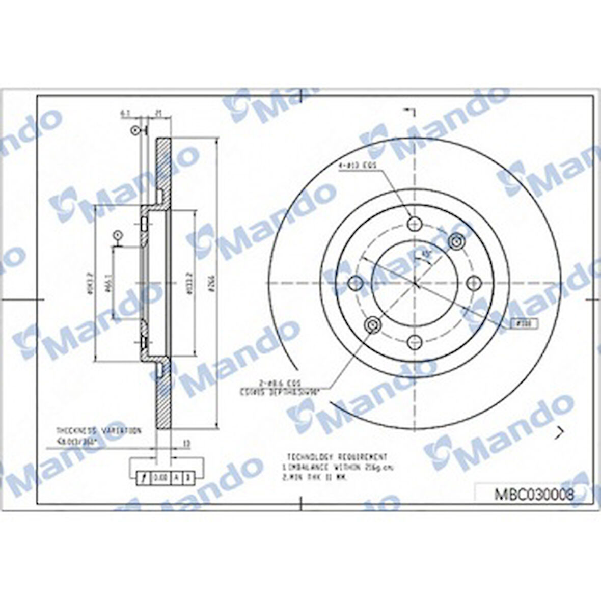 Psa On Fren Diski C2 C3 C3 II 1,1 1,4 Hdi 09 / 03> C Elysee P301 (mando Tipi) 2011> Berlingo Partner Ben - Mando Mbc030008