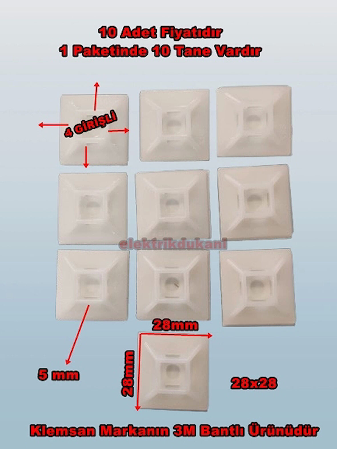KLEMSAN Yapışkan Kare Kroşe 28x28 BEYAZ (10 Adet)