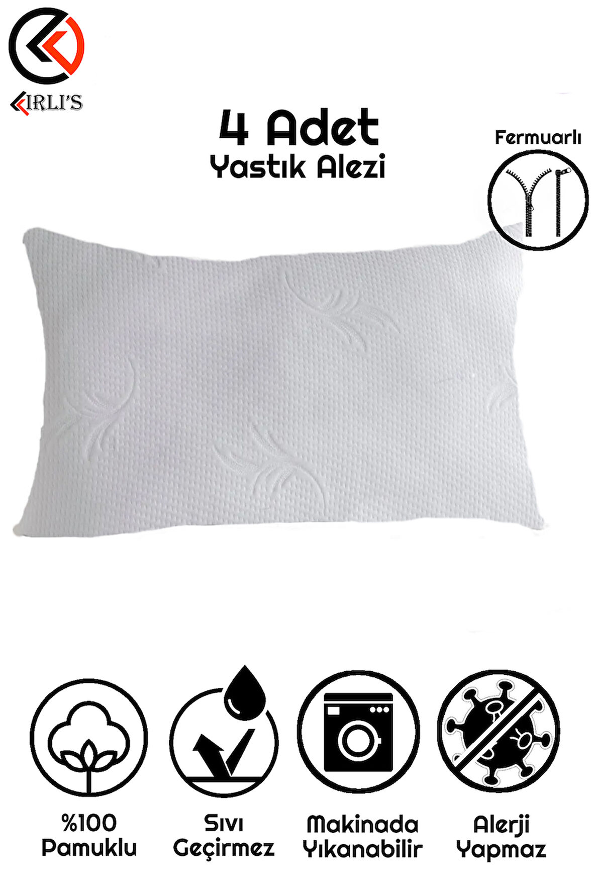 Sıvı Geçirmez Bambi Kalitesinde Fermuarlı Yastık Alezi Yastık İçi Yastık Kılıfı Yumuşak 6 Adet