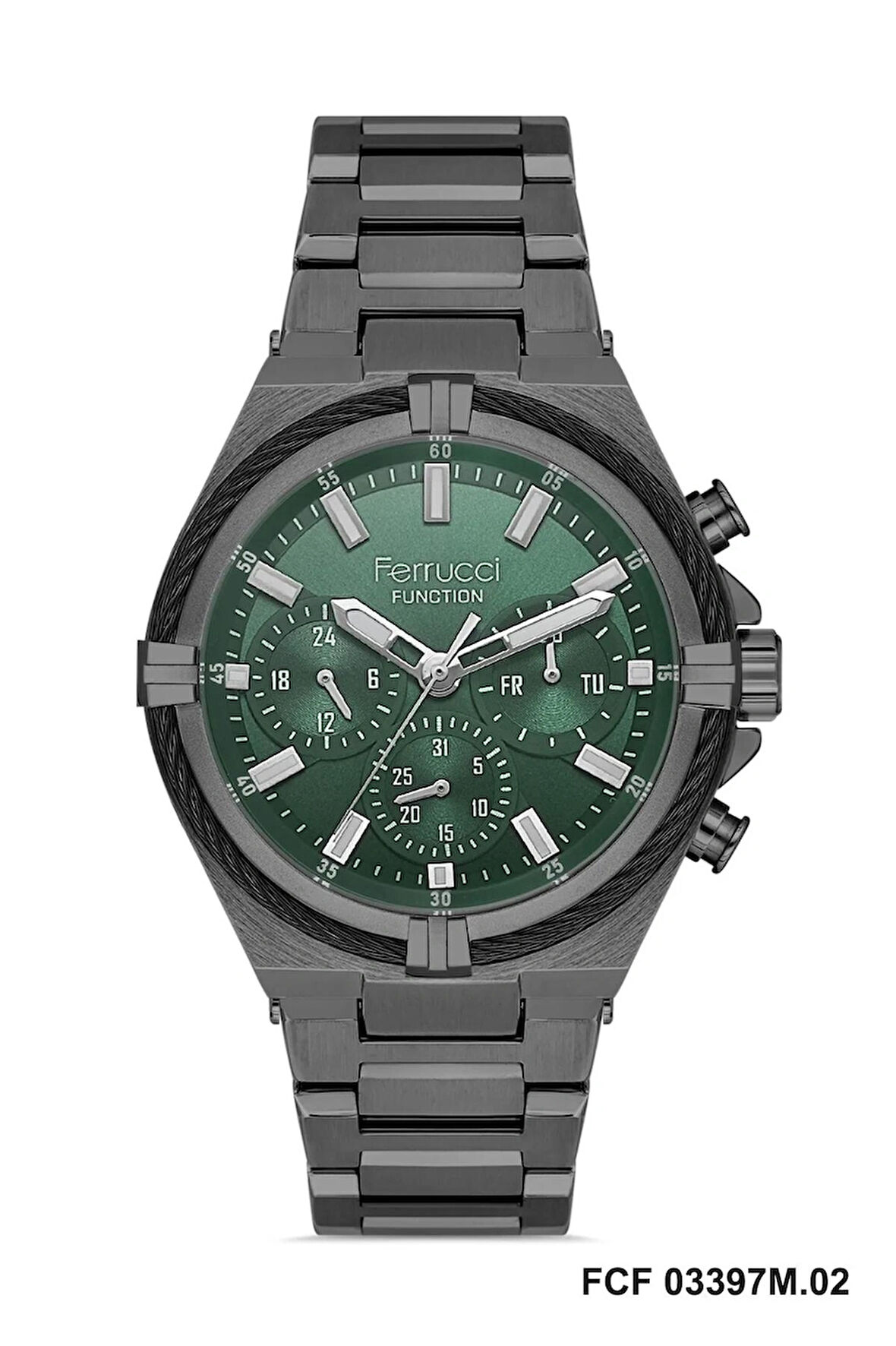 Ferrucci Gri Çelik Fonksiyonlu Takvimli Erkek Kol Saati
