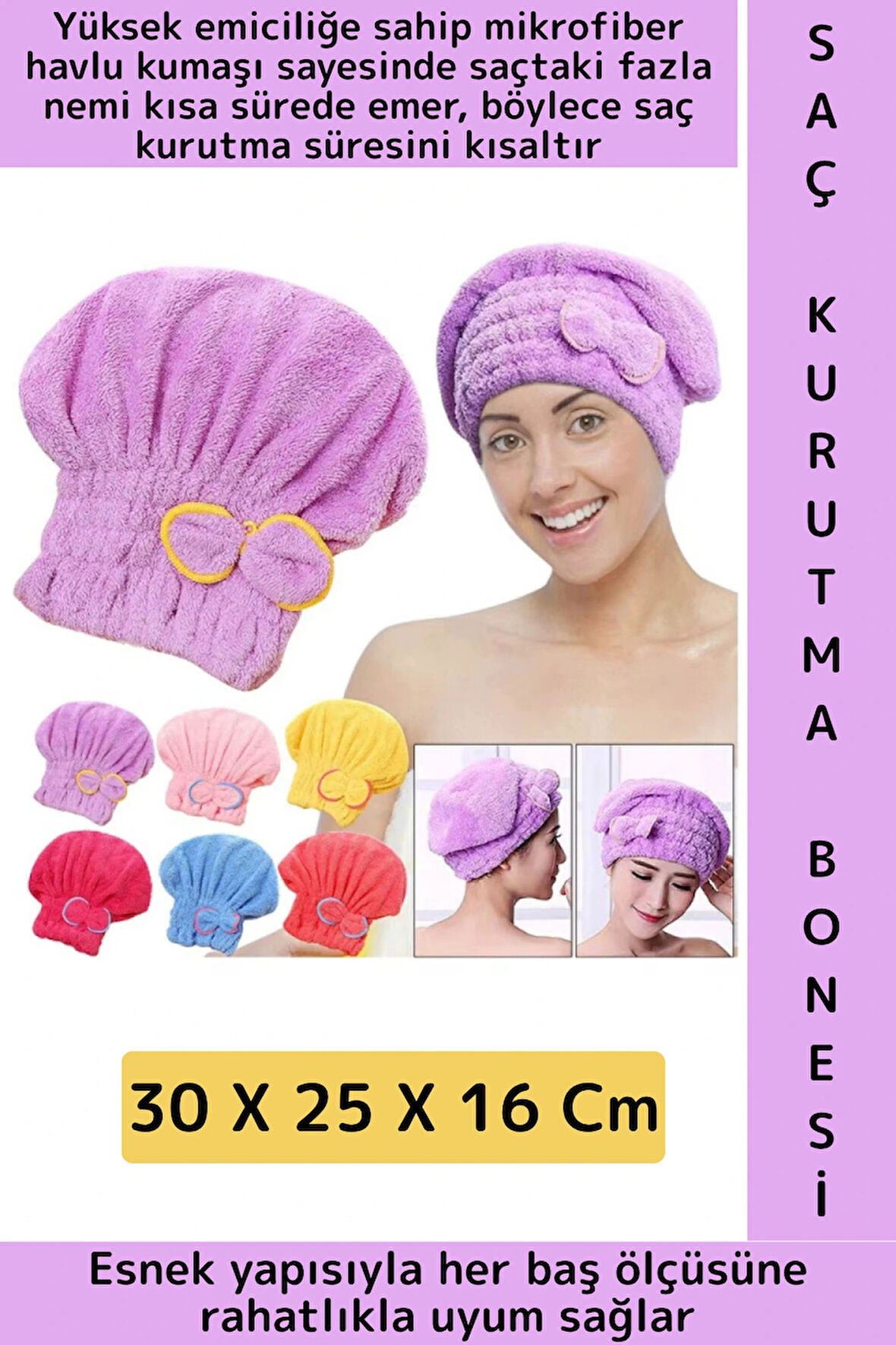 Her Baş Ölçüsüne Uyumlu Esnek Yüksek Hızlı Emici Banyo Havuz Duş Mikrofiber Havlu Saç Kurutma Bonesi
