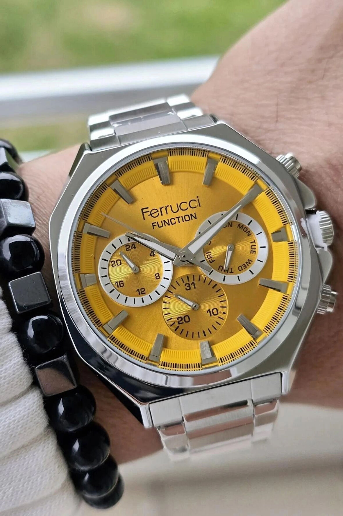 Ferrucci Sarı Kadran Silver Fonksiyonları Aktif Erkek Kol Saati+Bileklik