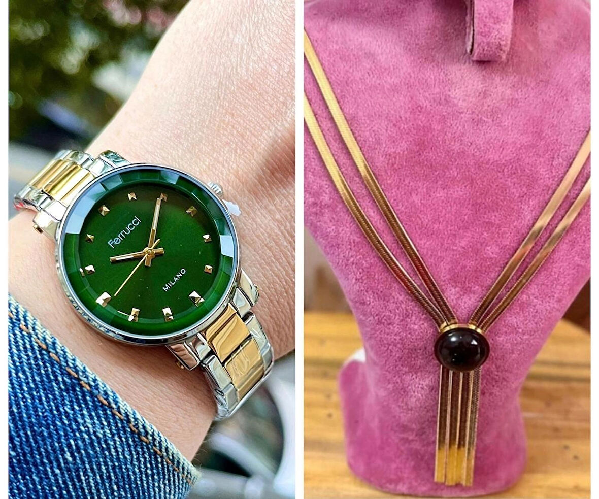 Yeni Sezon Sade Şık Çelik Kadın Kol Saati+İtalyan Çelik Kolye Hediye