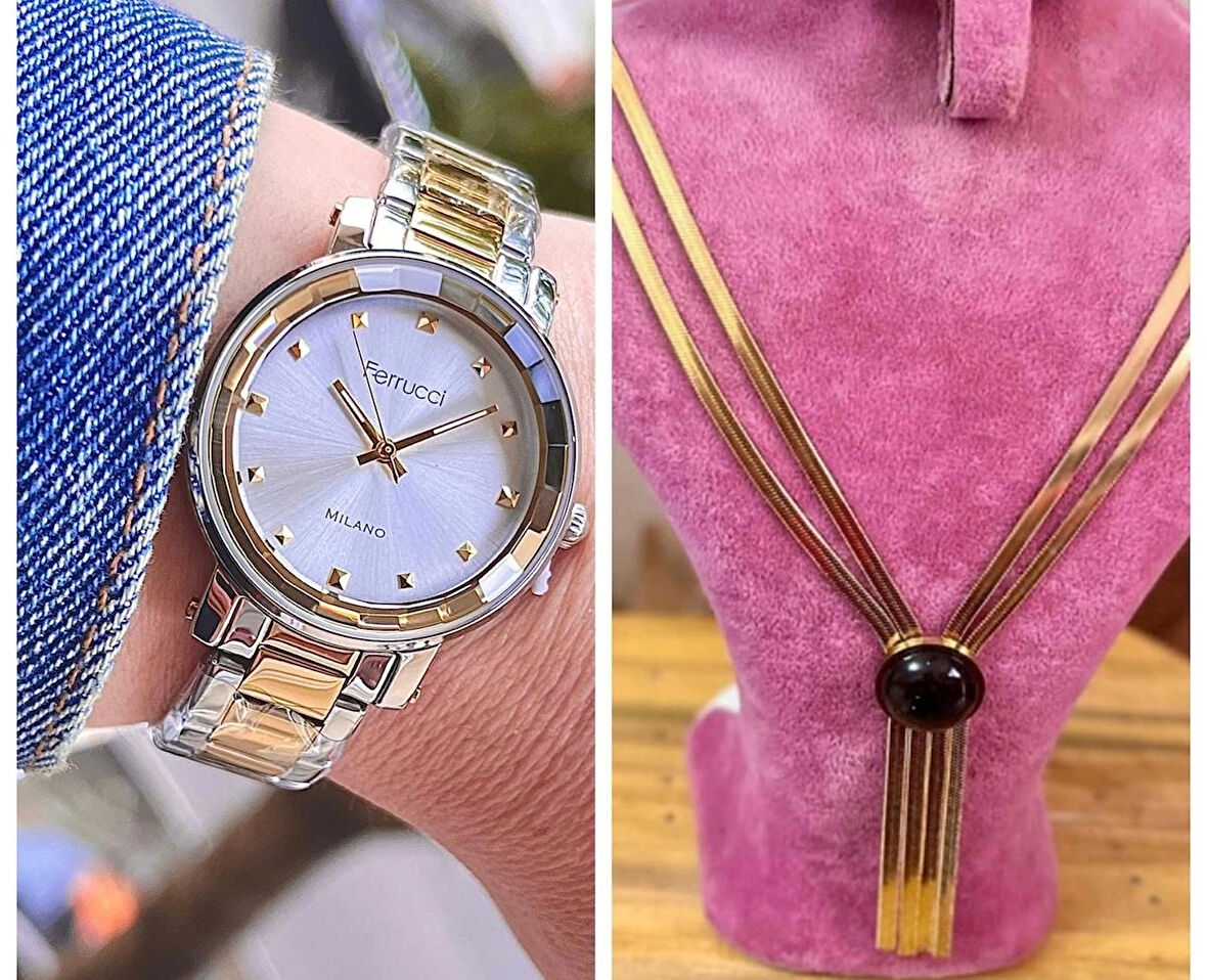 Yeni Sezon Sade Şık Çelik Kadın Kol Saati+İtalyan Çelik Kolye Hediye