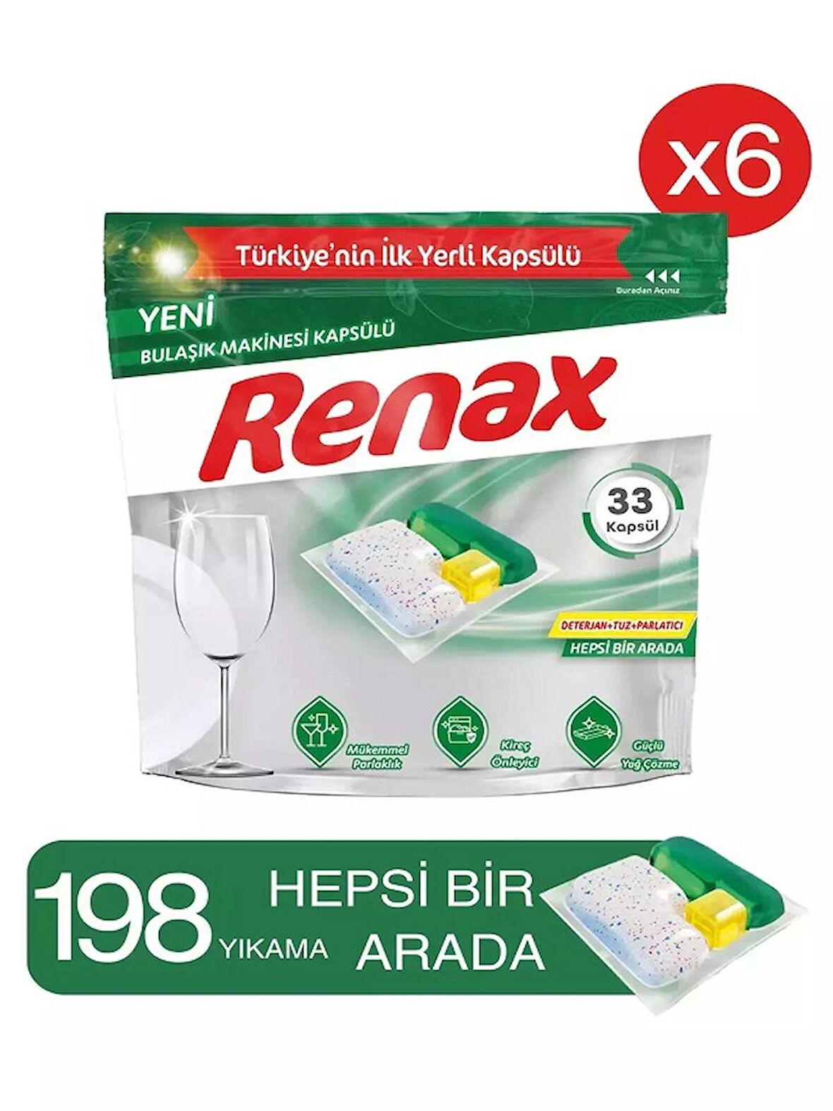 RENAX BULAŞIK MAKİNE KAPSÜLÜ 198' Li (6x33 ADET)