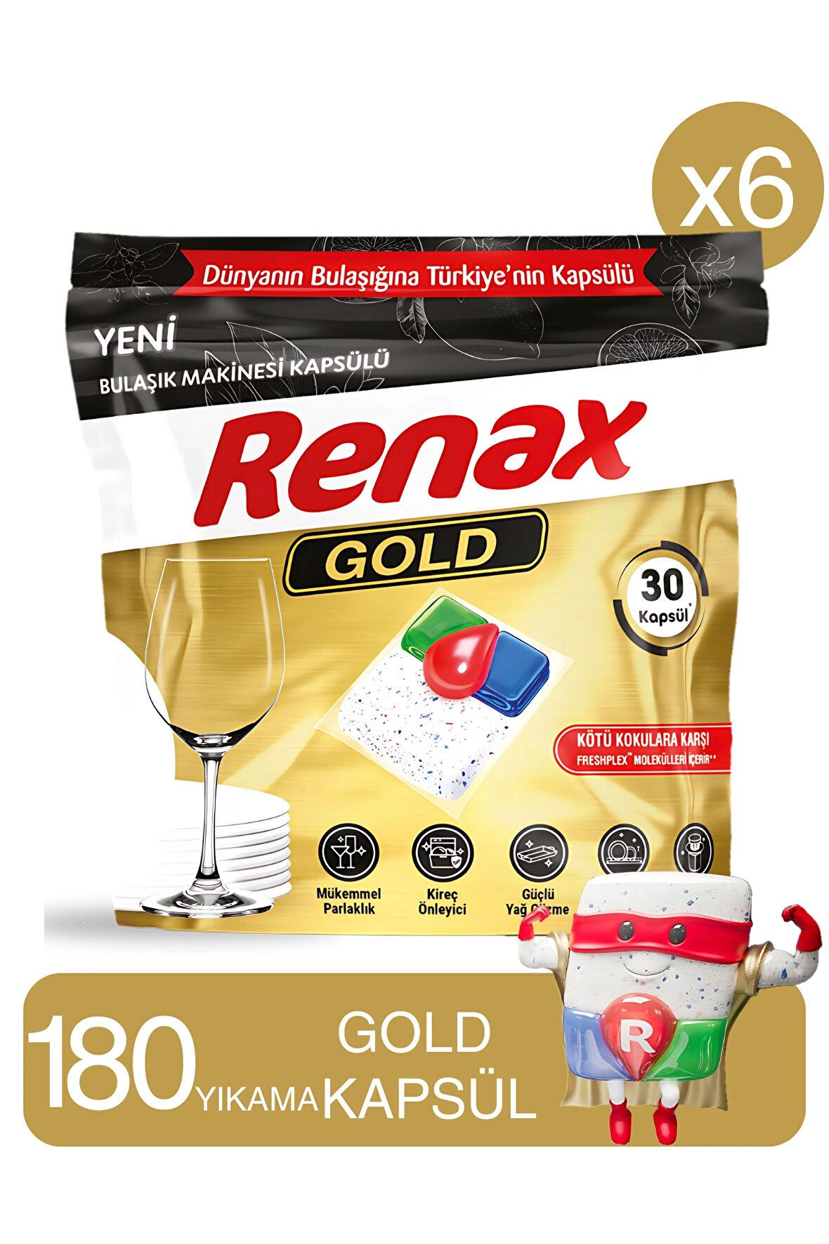 Renax Gold Bulaşık Makinesi Kapsülü 30 Lu - 6 Lı Paket