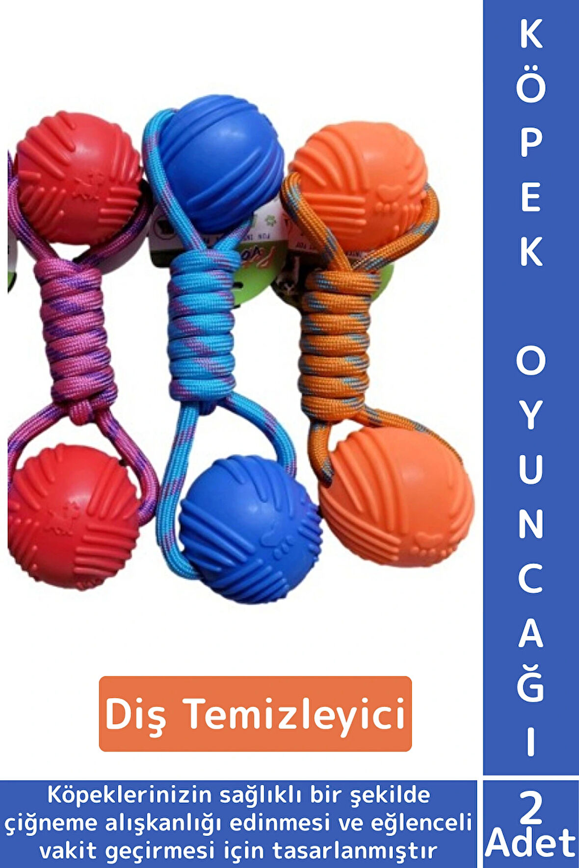 Evcil Hayvan Ağız Diş Kaşıma Çiğneme Temizleme Eğlenceli Vakit Kauçuk Top Köpek Oyuncağı 2 Adet