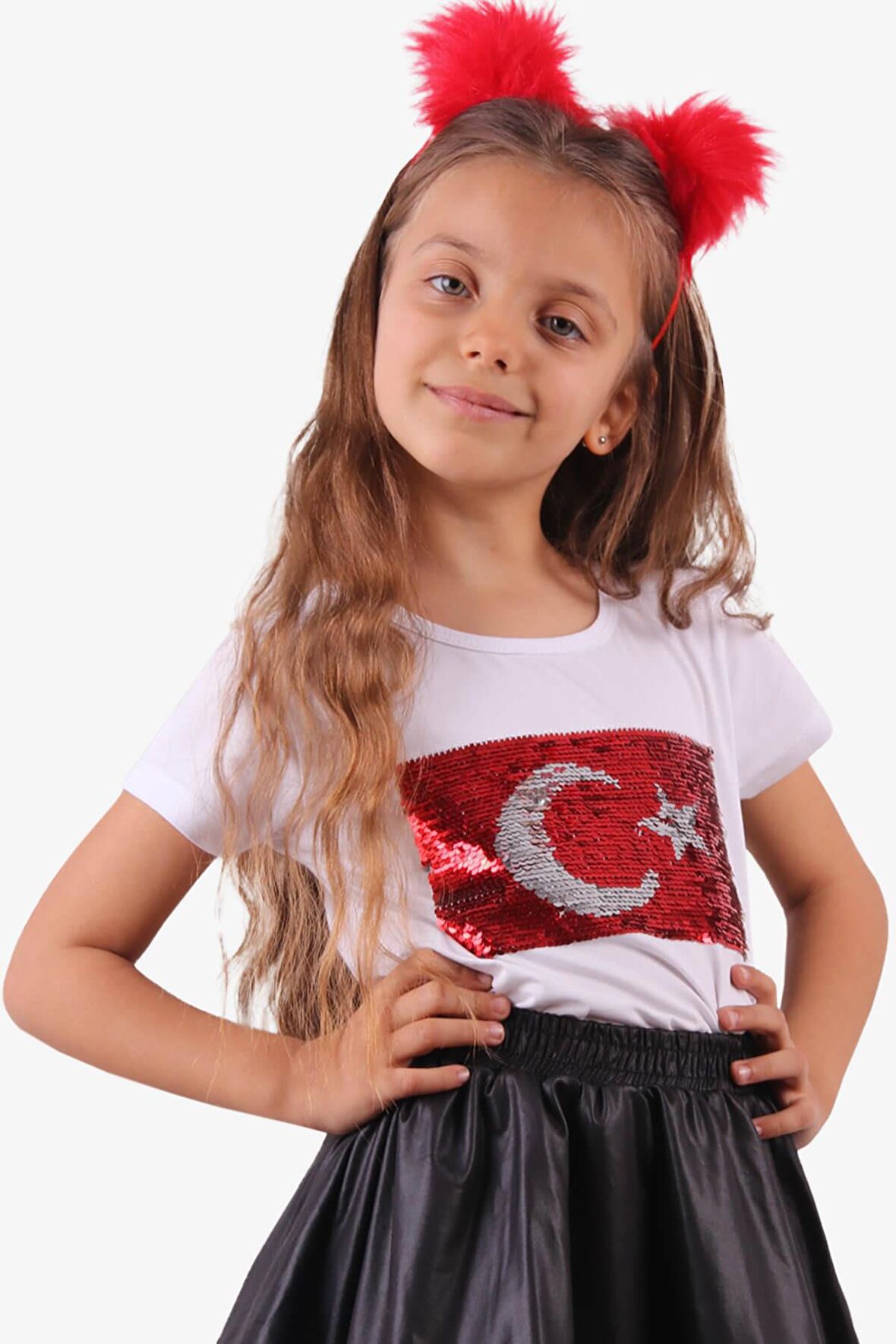 Breeze Kız Çocuk Tişört Pullu Ay Yıldızlı 6-14 Yaş, Beyaz