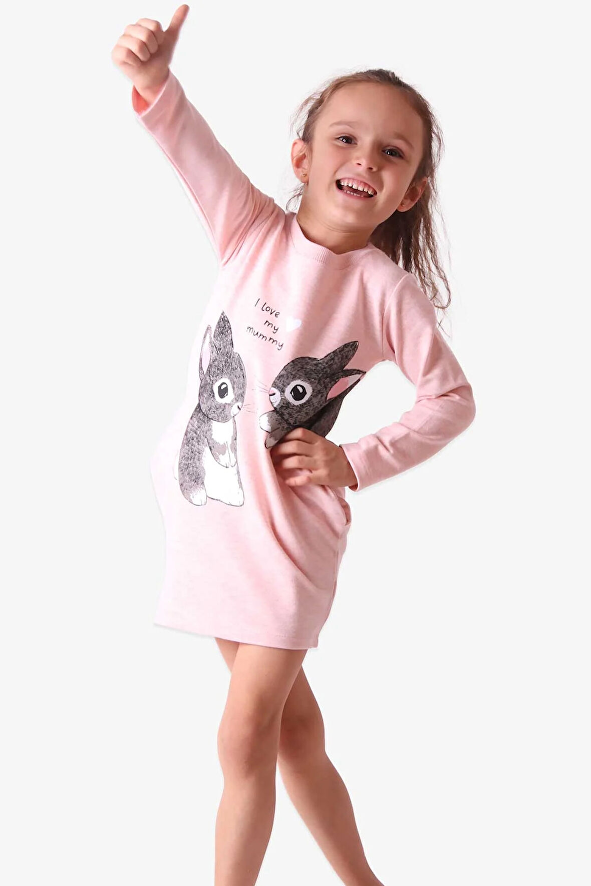 Breeze Kız Çocuk Tunik Tavşan Desenli 1.5-5 Yaş, Somon