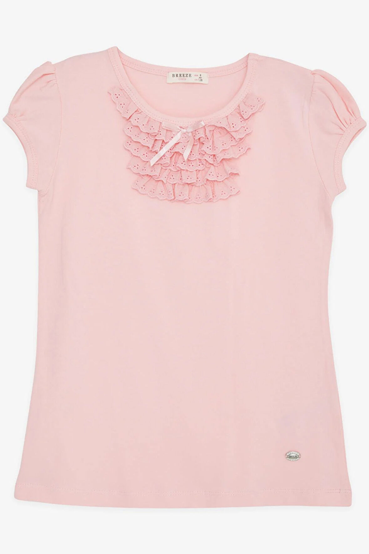 Breeze Kız Çocuk Tişört Güpürlü 9 Ay-8 Yaş, Pembe