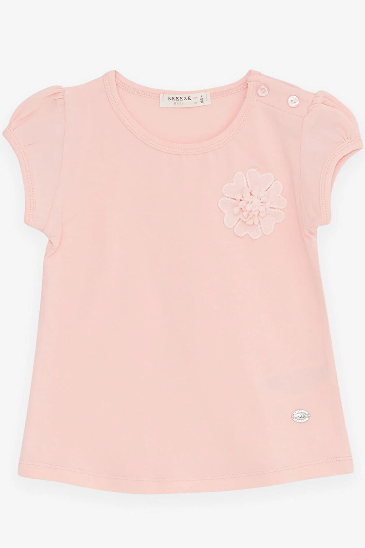 Breeze Kız Bebek Tişört Çiçek Nakışlı 9 Ay-3 Yaş, Somon