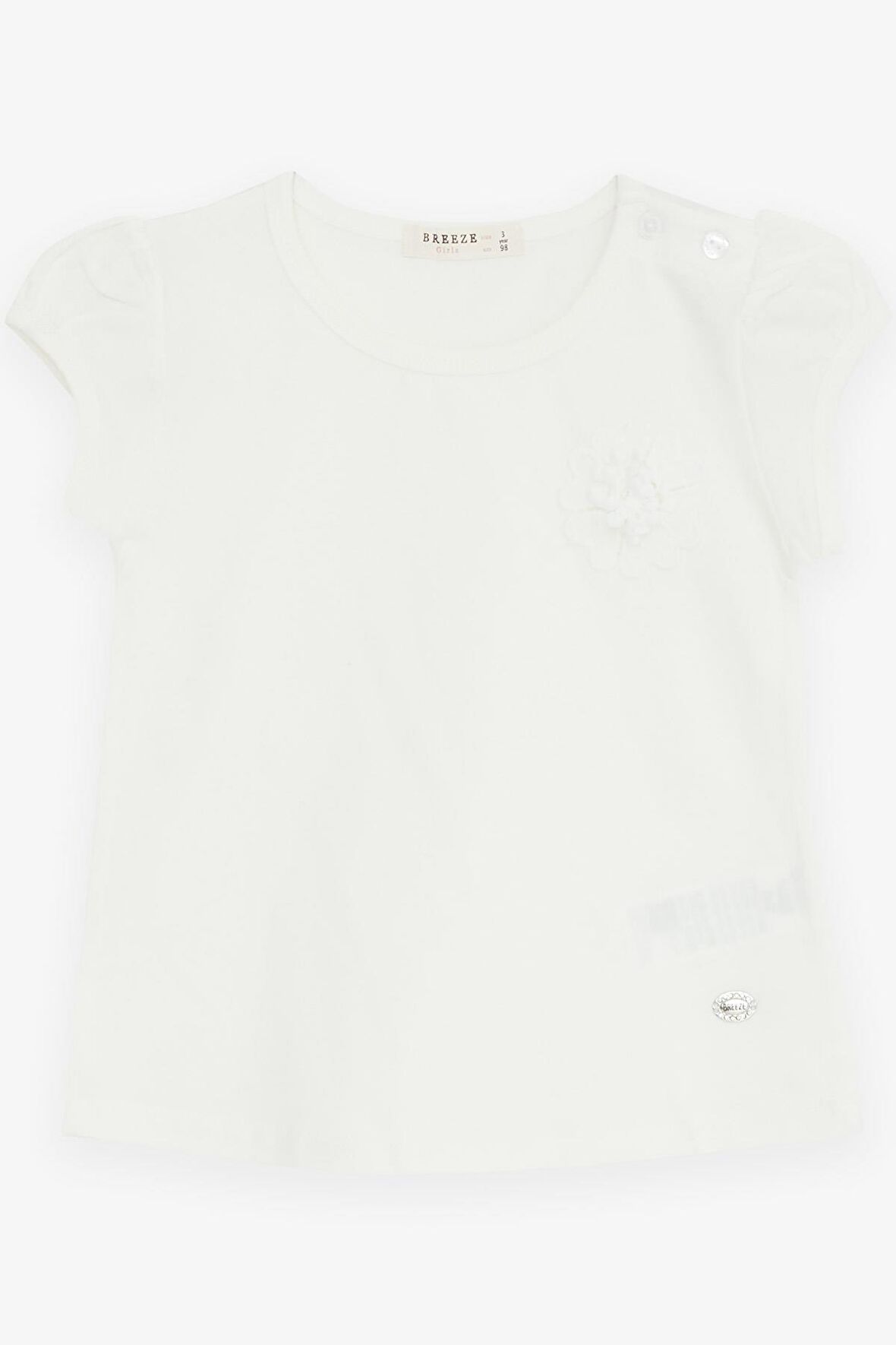 Breeze Kız Bebek Tişört Çiçek Nakışlı 9 Ay-3 Yaş, Ekru