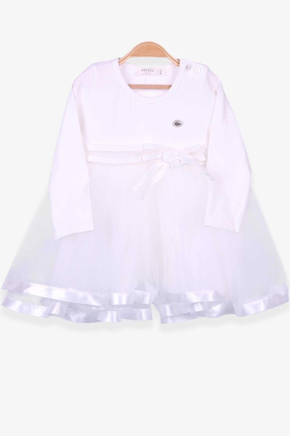Breeze Kız Çocuk Uzun Kollu Elbise Fiyonklu 1.5-5 Yaş, Ekru