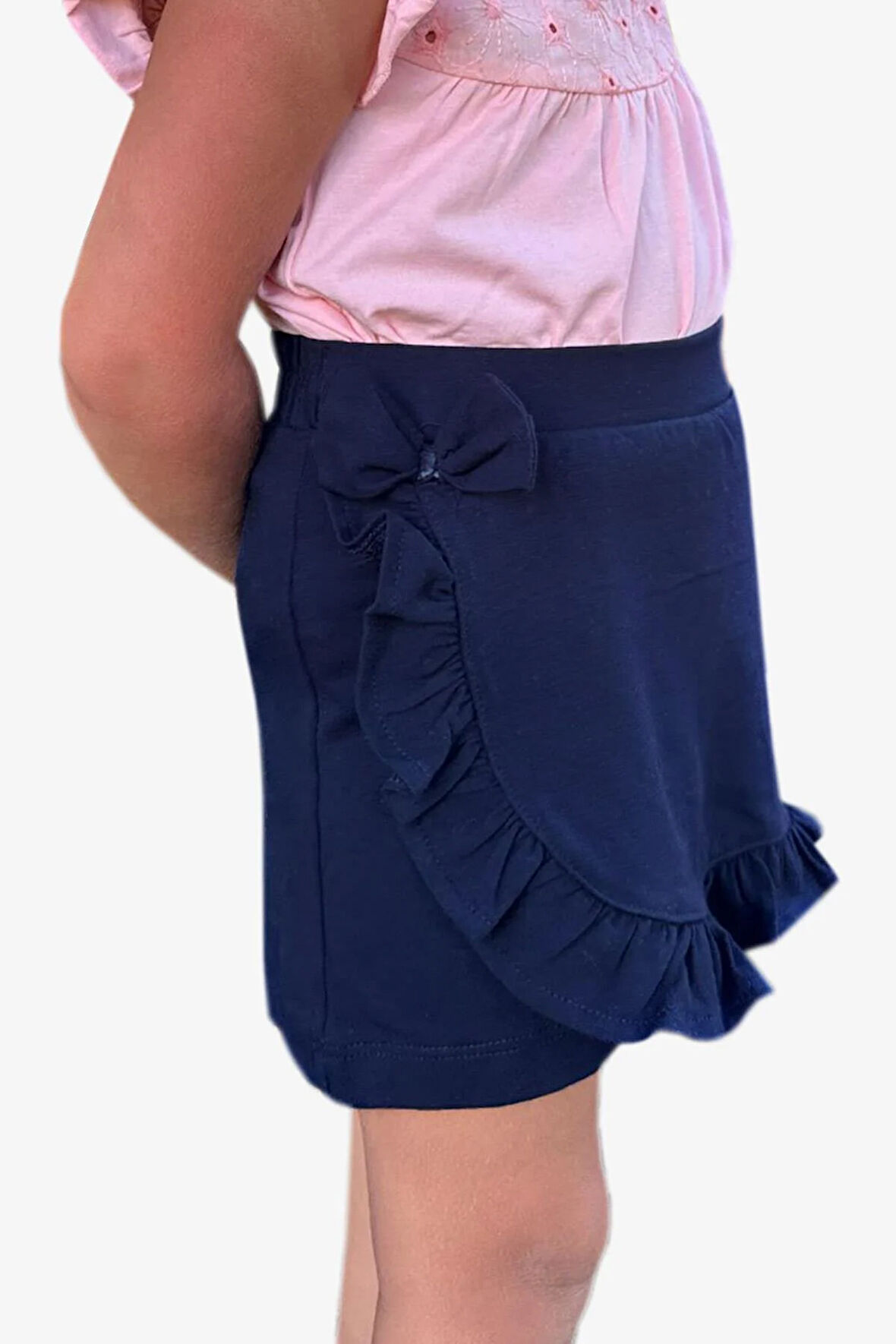 Breeze Kız Çocuk Etek Şort Fırfırlı Fiyonklu 1.5-5 Yaş, Lacivert