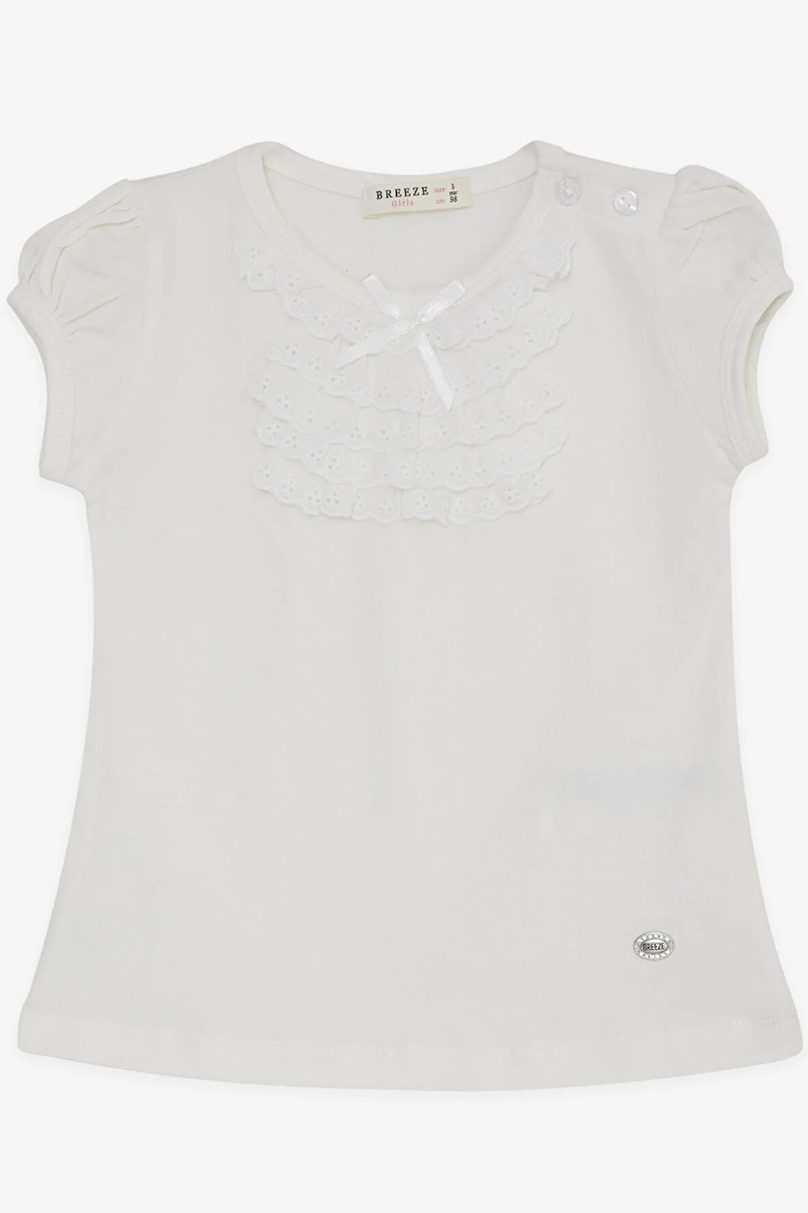 Breeze Kız Bebek Tişört Güpürlü 9 Ay-3 Yaş, Ekru